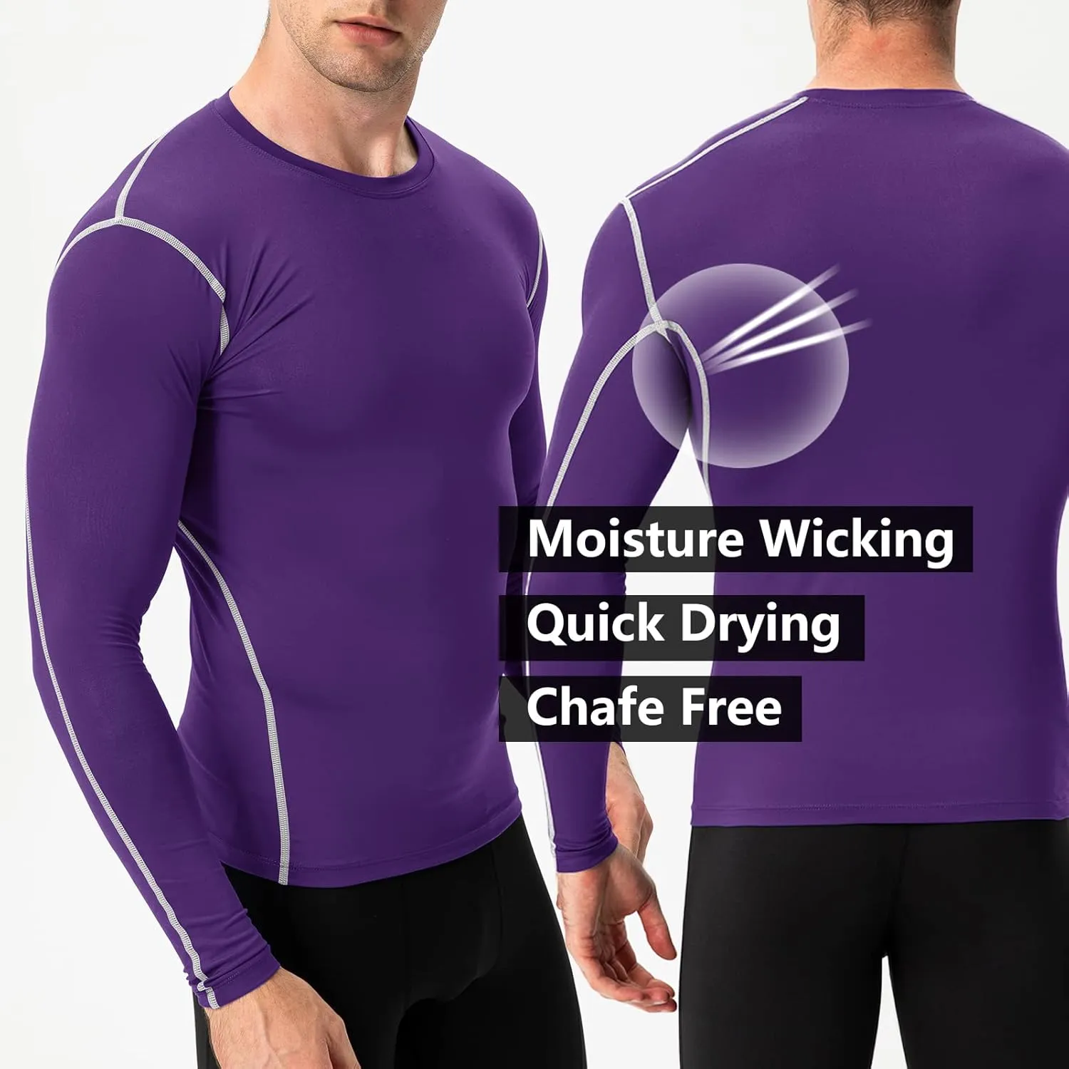 1/3 Pack Men's Compression Shirts Long Sleeve Athletic Workout Base Layer Quick Dry Fit Basketball Football Tops Undershirts