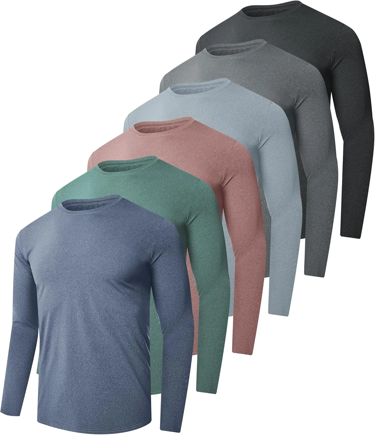2/6 Pack Men's Long Sleeves Dry Fit Shirts, UPF 50  Rash Guard Swim SPF Fishing UV Sun Protection Shirts