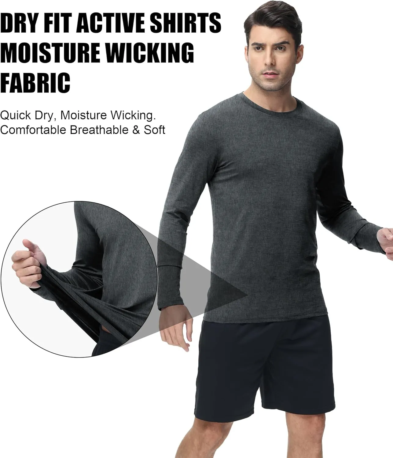 2/6 Pack Men's Long Sleeves Dry Fit Shirts, UPF 50  Rash Guard Swim SPF Fishing UV Sun Protection Shirts