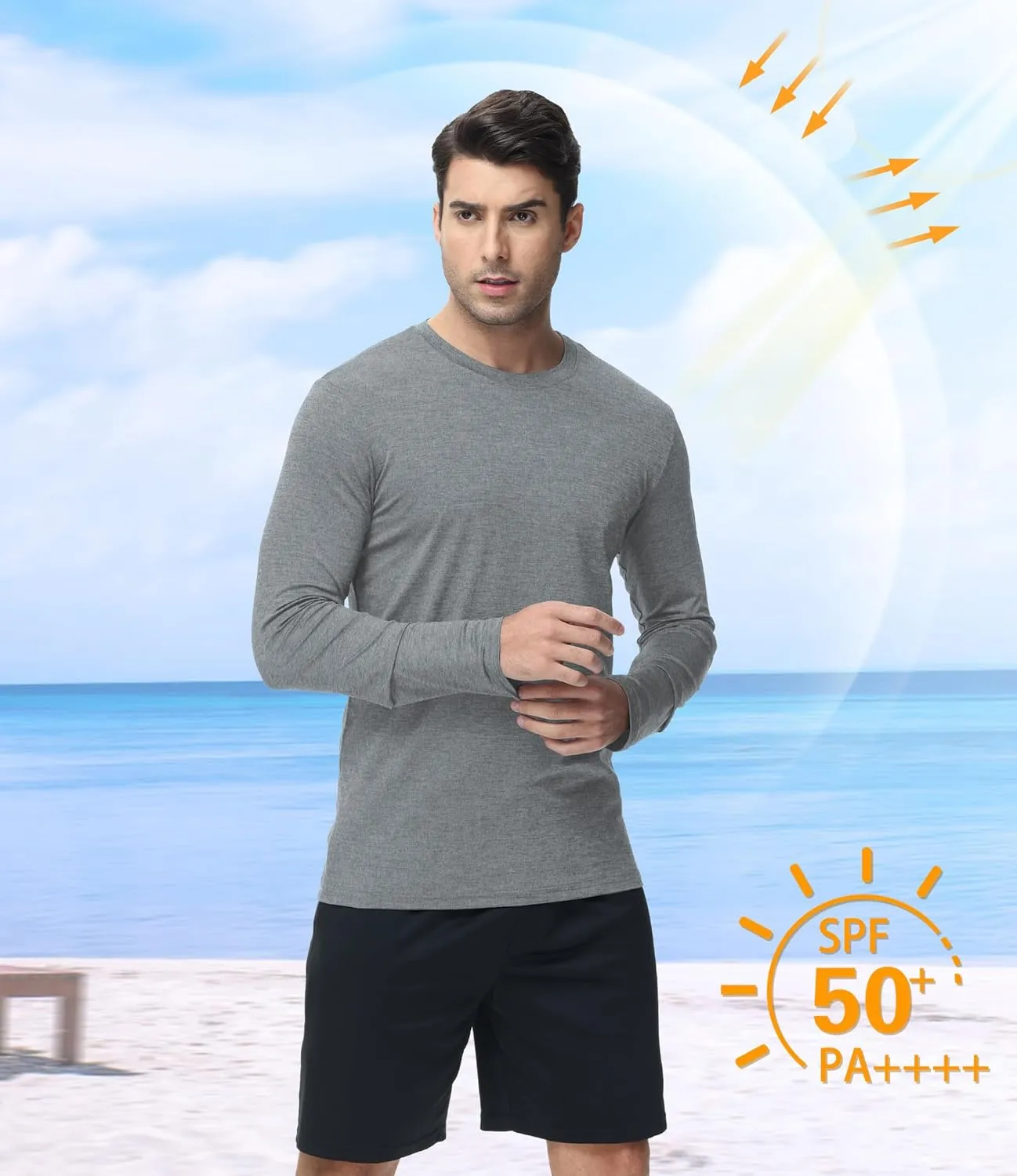 2/6 Pack Men's Long Sleeves Dry Fit Shirts, UPF 50  Rash Guard Swim SPF Fishing UV Sun Protection Shirts