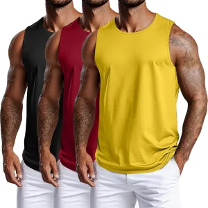 3 Pack Big and Tall Cotton Men's Tank Tops Plus Size Workout Sleeveless Tee Shirts Crew Neck Muscle Shirts L-5XL