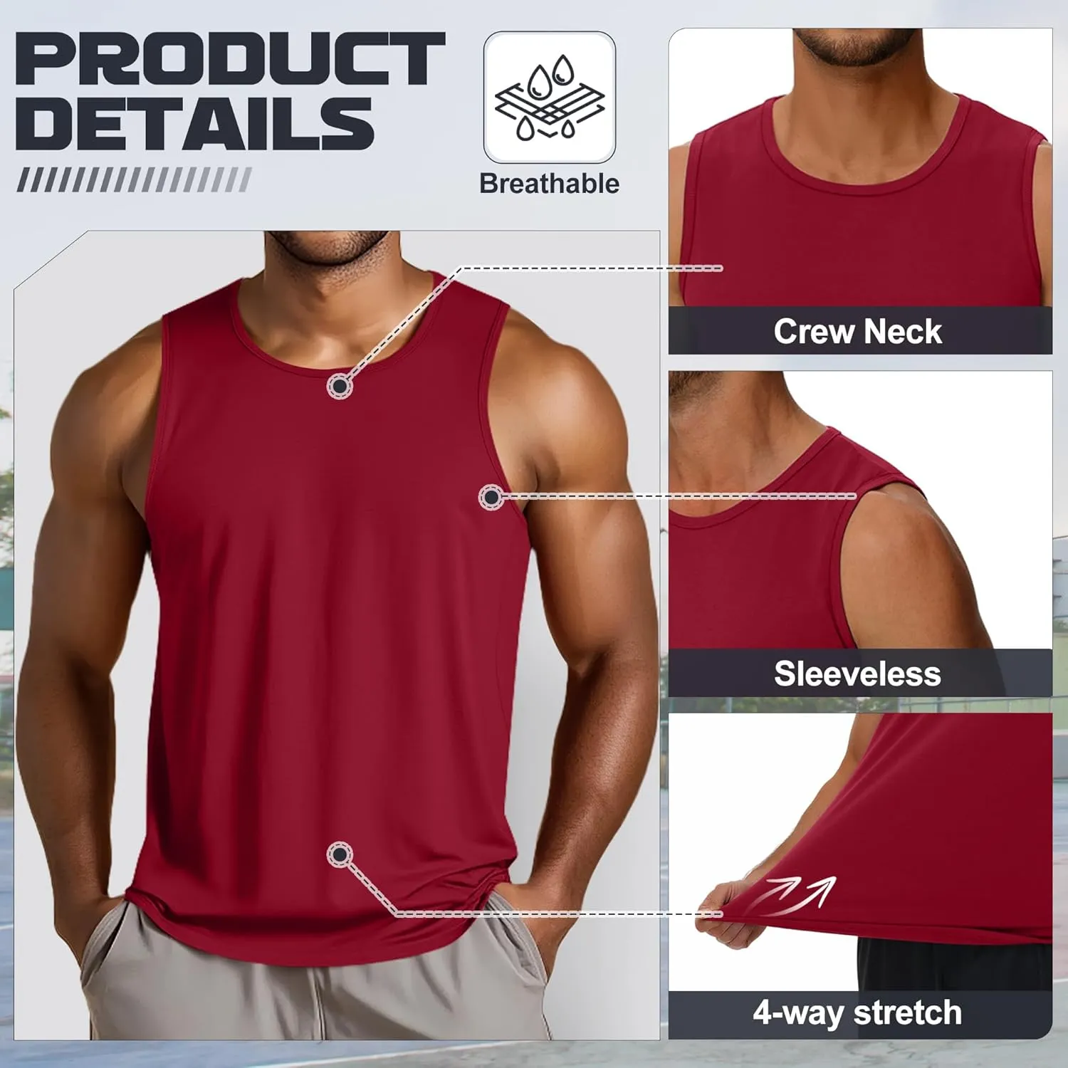 3 Pack Big and Tall Cotton Men's Tank Tops Plus Size Workout Sleeveless Tee Shirts Crew Neck Muscle Shirts L-5XL