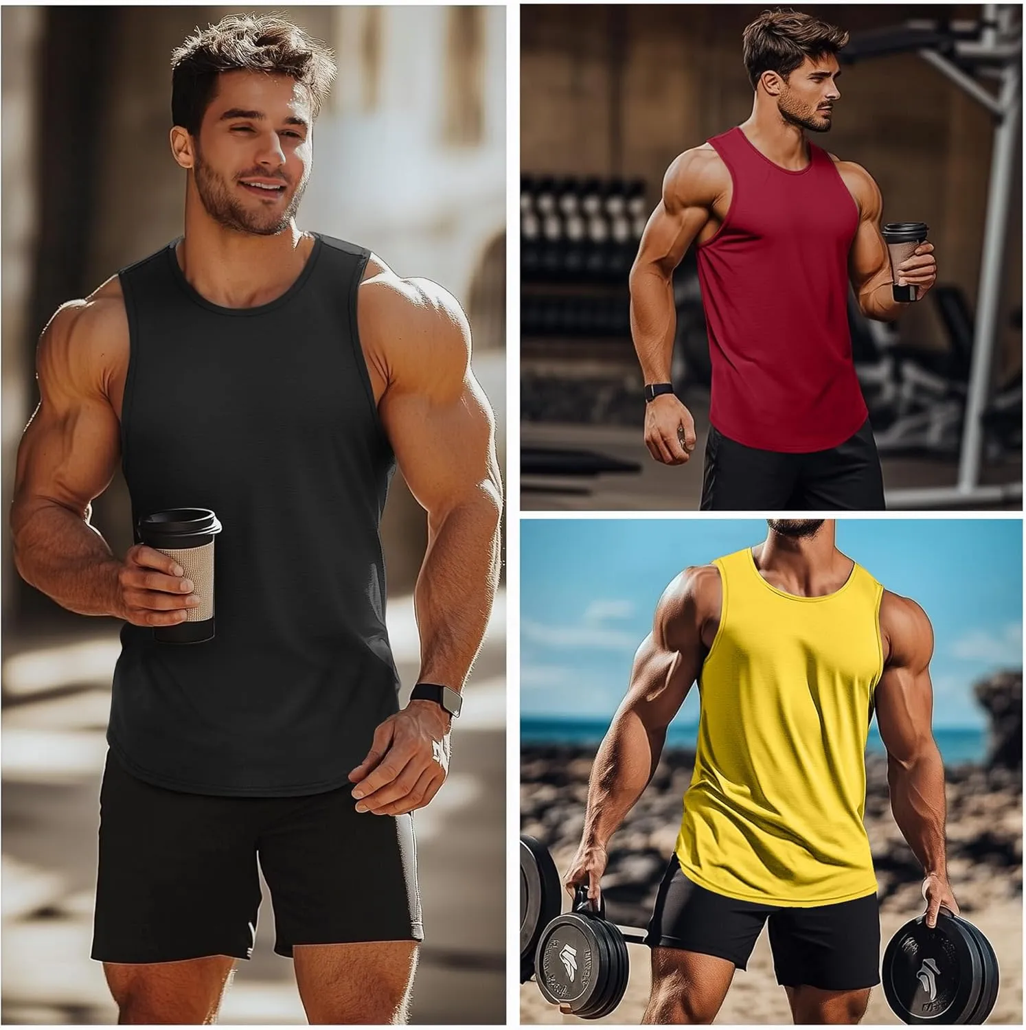 3 Pack Big and Tall Cotton Men's Tank Tops Plus Size Workout Sleeveless Tee Shirts Crew Neck Muscle Shirts L-5XL