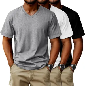 3 Pack Big and Tall Cotton T-Shirts for Men, Short Sleeve V Neck Oversized Tops Casual Summer Basic Plus Size Tees
