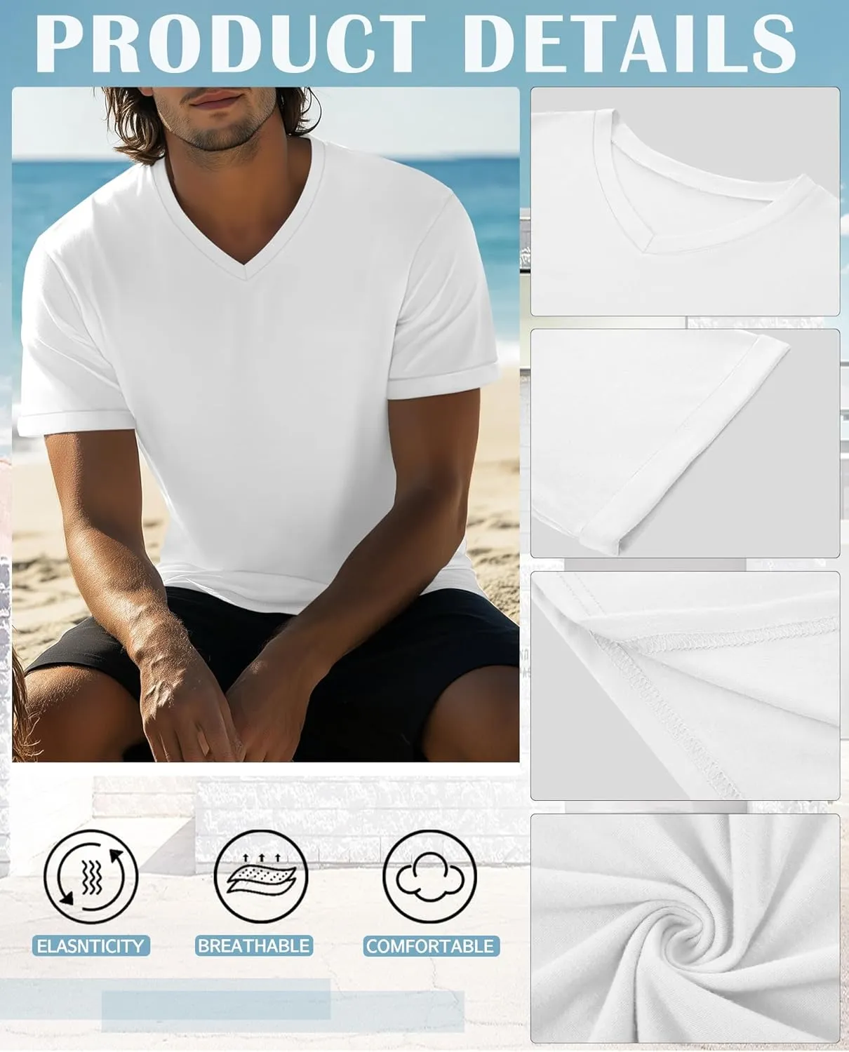 3 Pack Big and Tall Cotton T-Shirts for Men, Short Sleeve V Neck Oversized Tops Casual Summer Basic Plus Size Tees