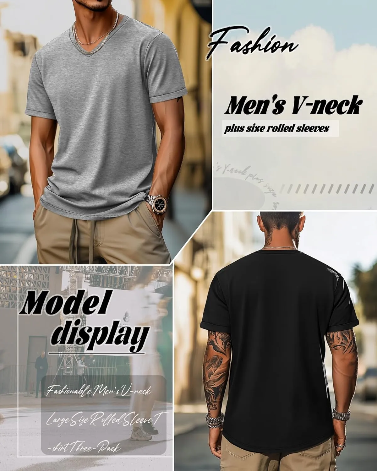 3 Pack Big and Tall Cotton T-Shirts for Men, Short Sleeve V Neck Oversized Tops Casual Summer Basic Plus Size Tees