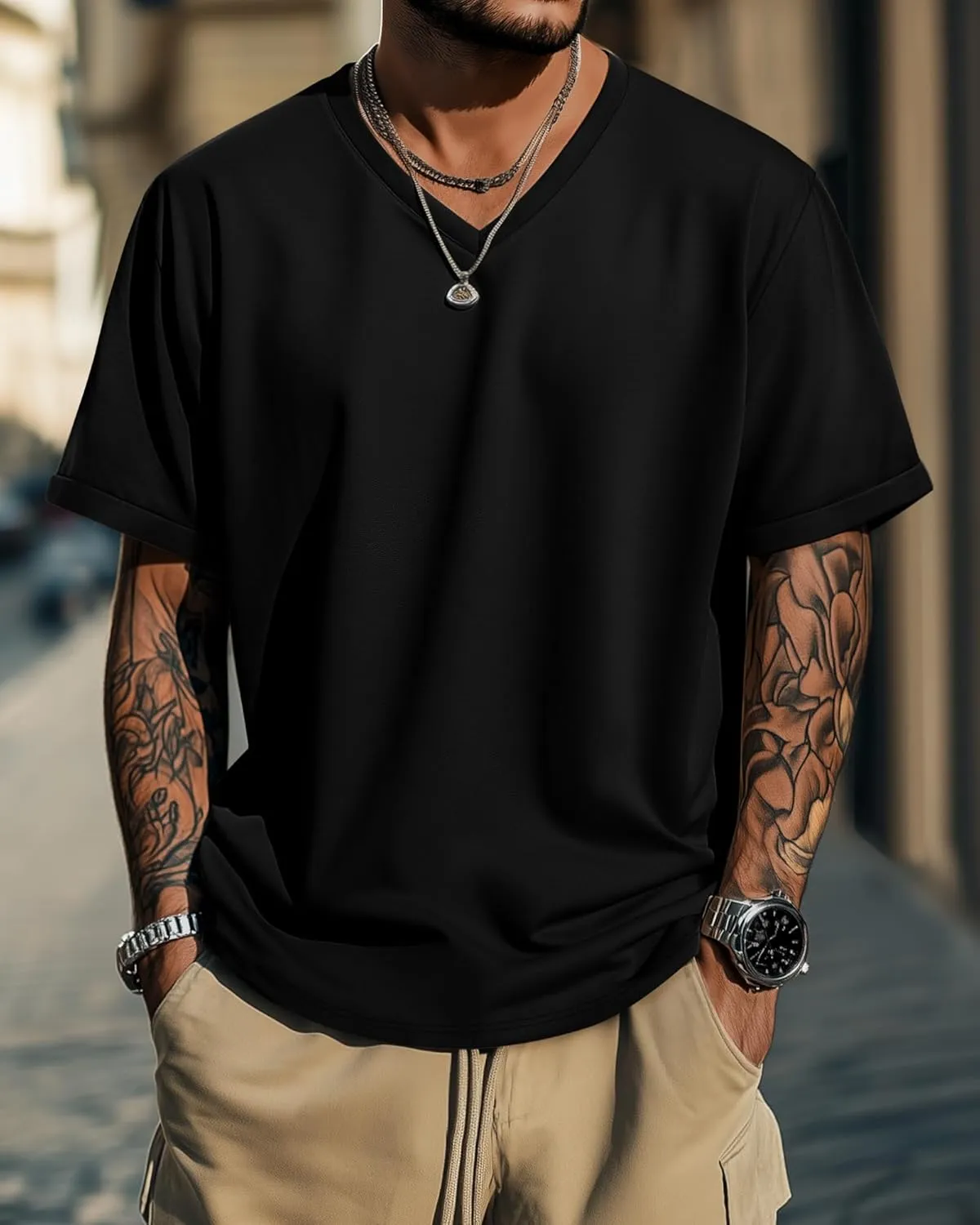 3 Pack Big and Tall Cotton T-Shirts for Men, Short Sleeve V Neck Oversized Tops Casual Summer Basic Plus Size Tees