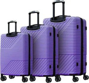 3 Piece Hardshell Luggage Set with Double Spinner Wheels, Expands for Extra Space, Lightweight Design, Purple