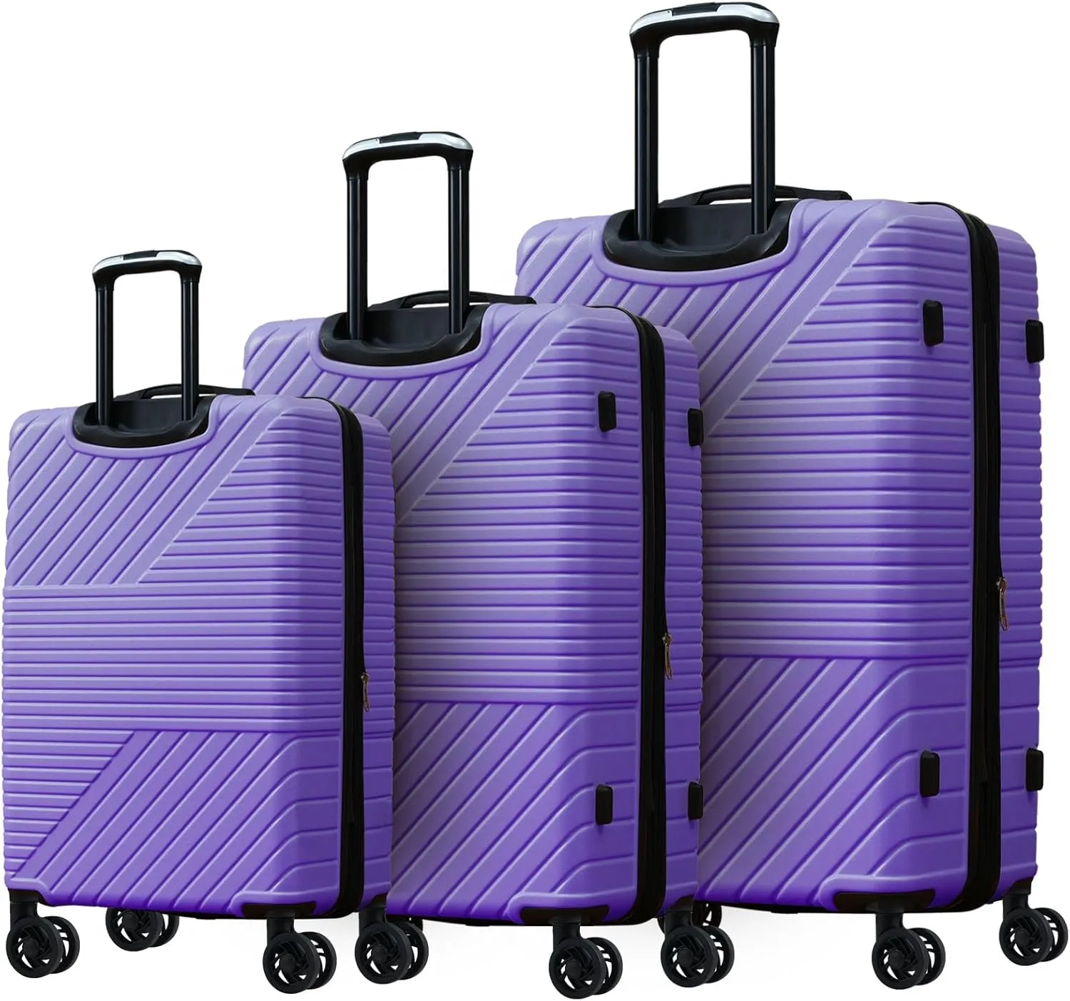 3 Piece Hardshell Luggage Set with Double Spinner Wheels, Expands for Extra Space, Lightweight Design, Purple