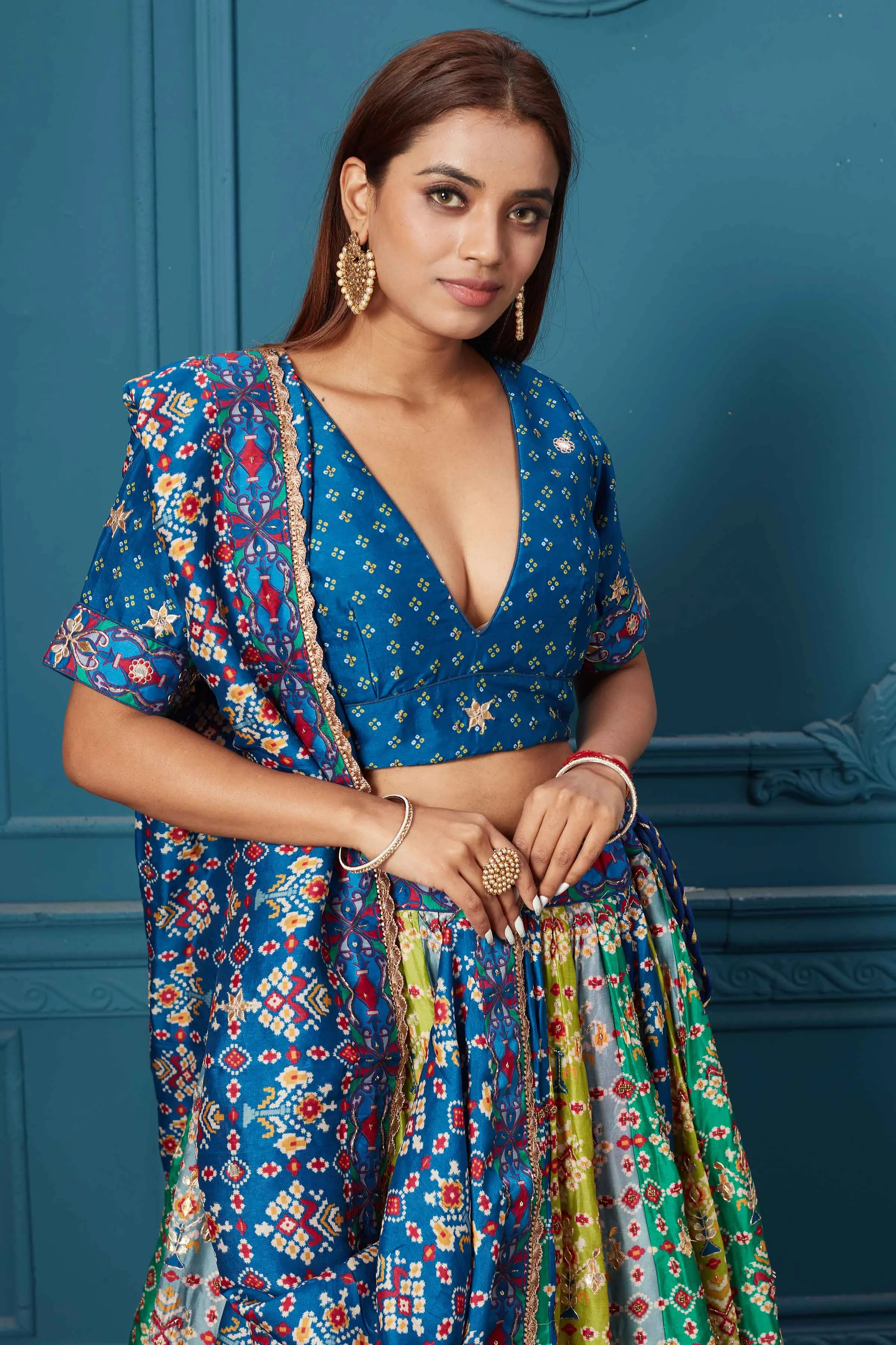 310042 Dark Blue Printed Lehenga with Dupatta
