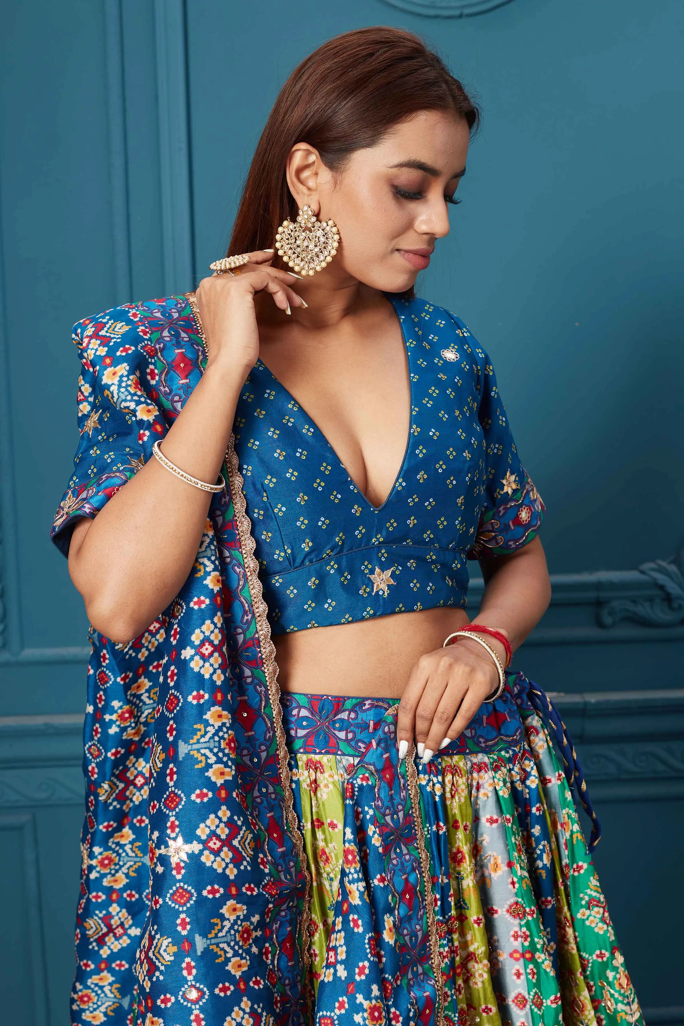 310042 Dark Blue Printed Lehenga with Dupatta
