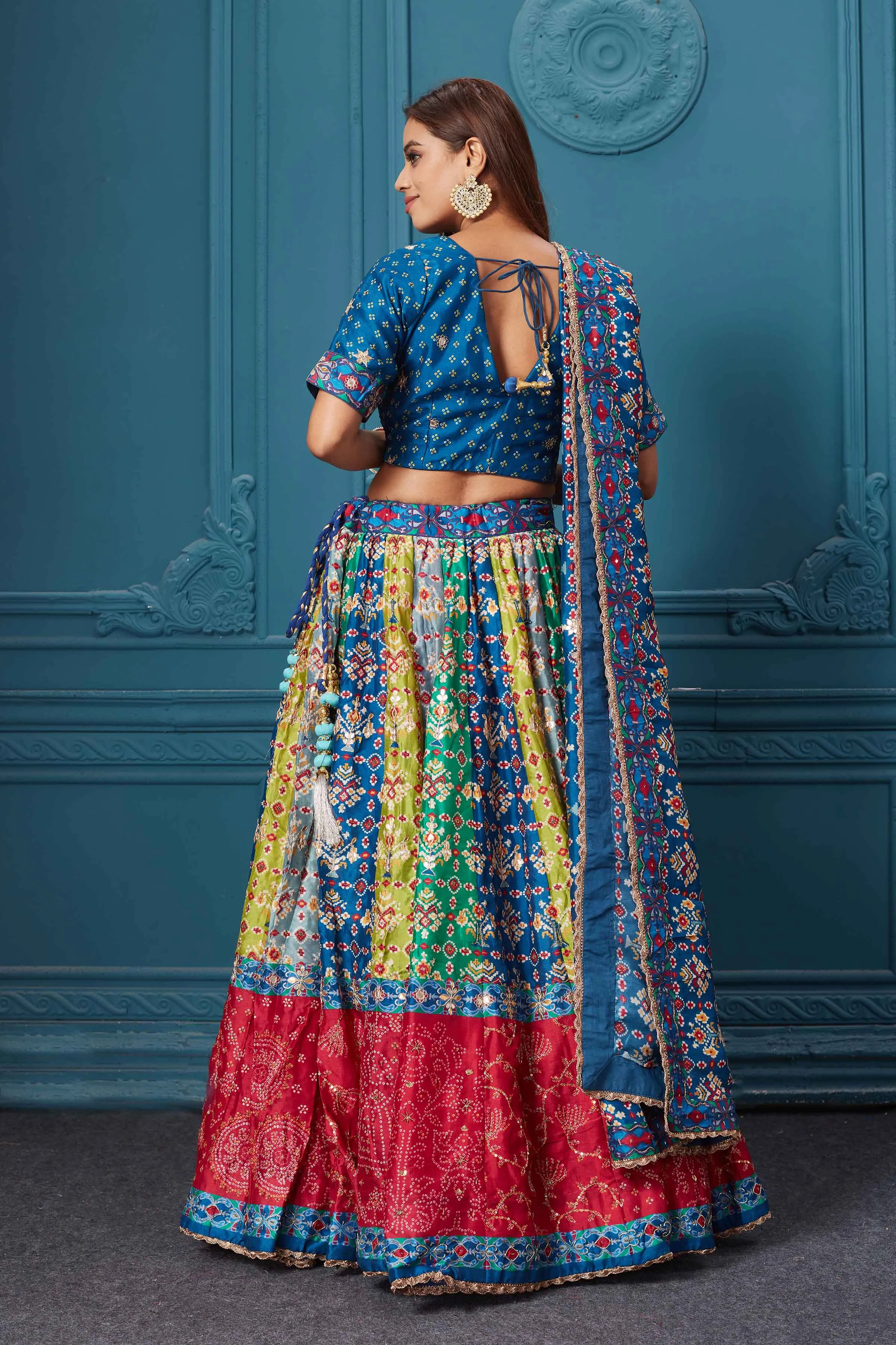 310042 Dark Blue Printed Lehenga with Dupatta