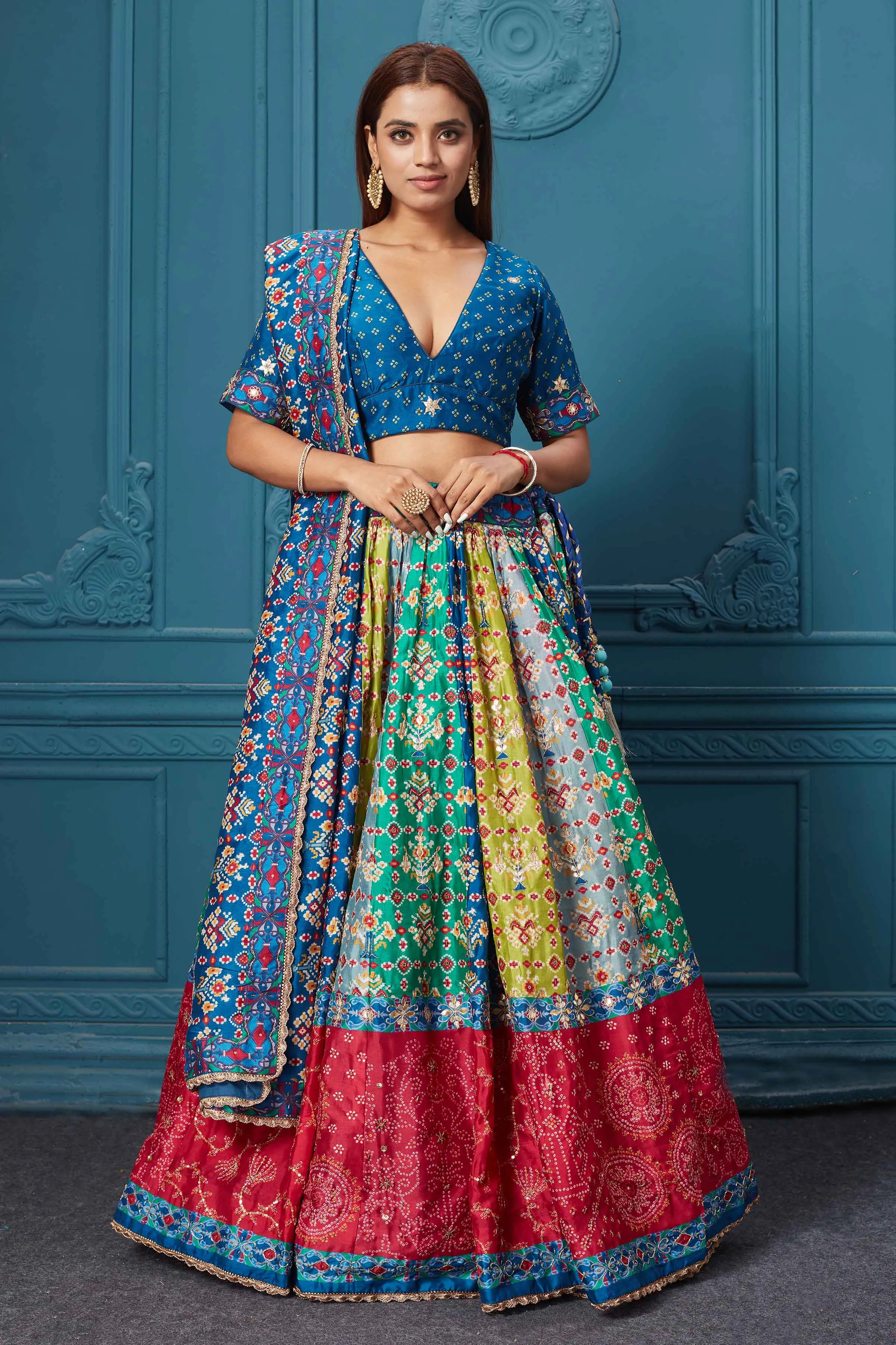 310042 Dark Blue Printed Lehenga with Dupatta