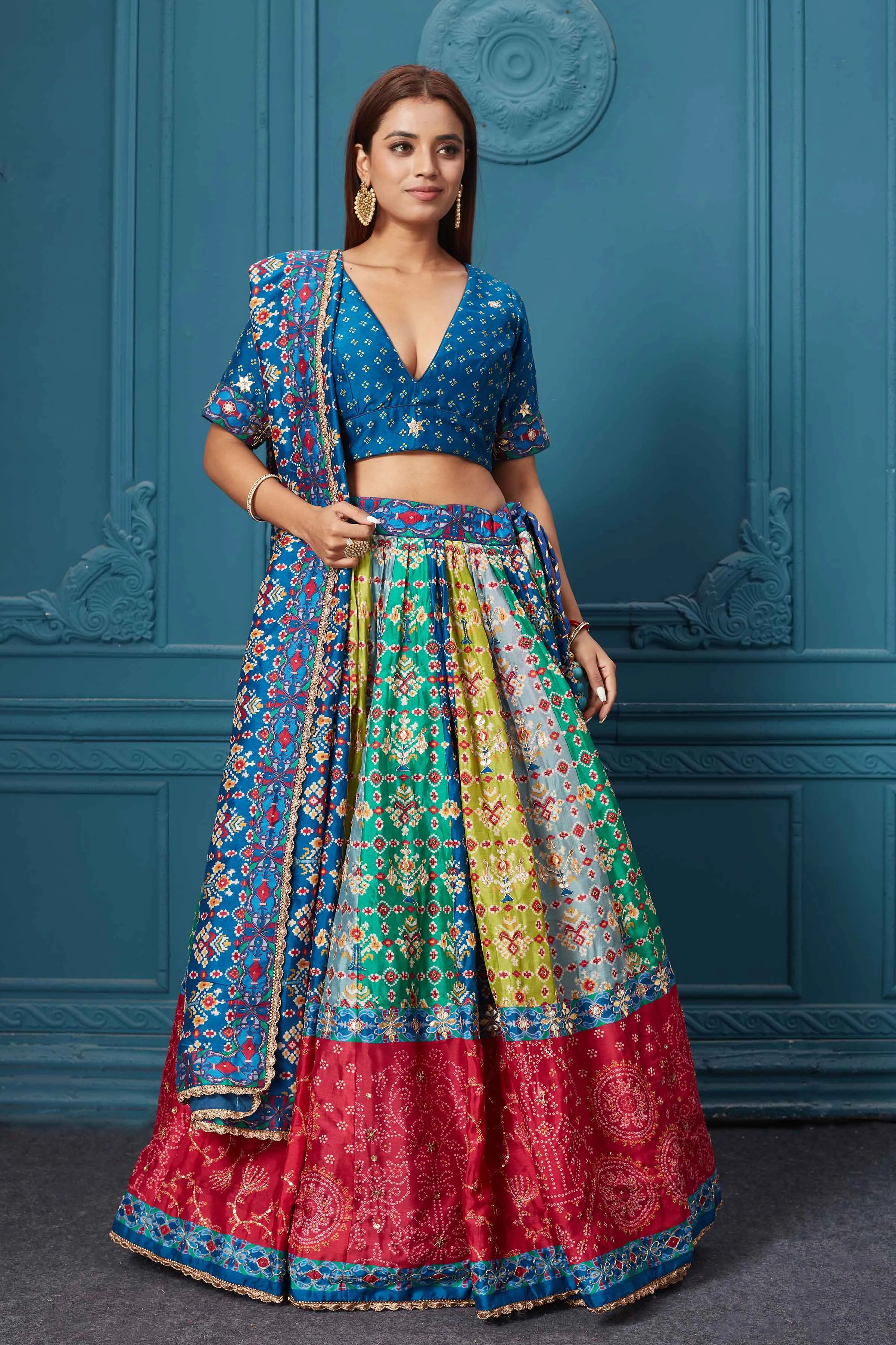 310042 Dark Blue Printed Lehenga with Dupatta