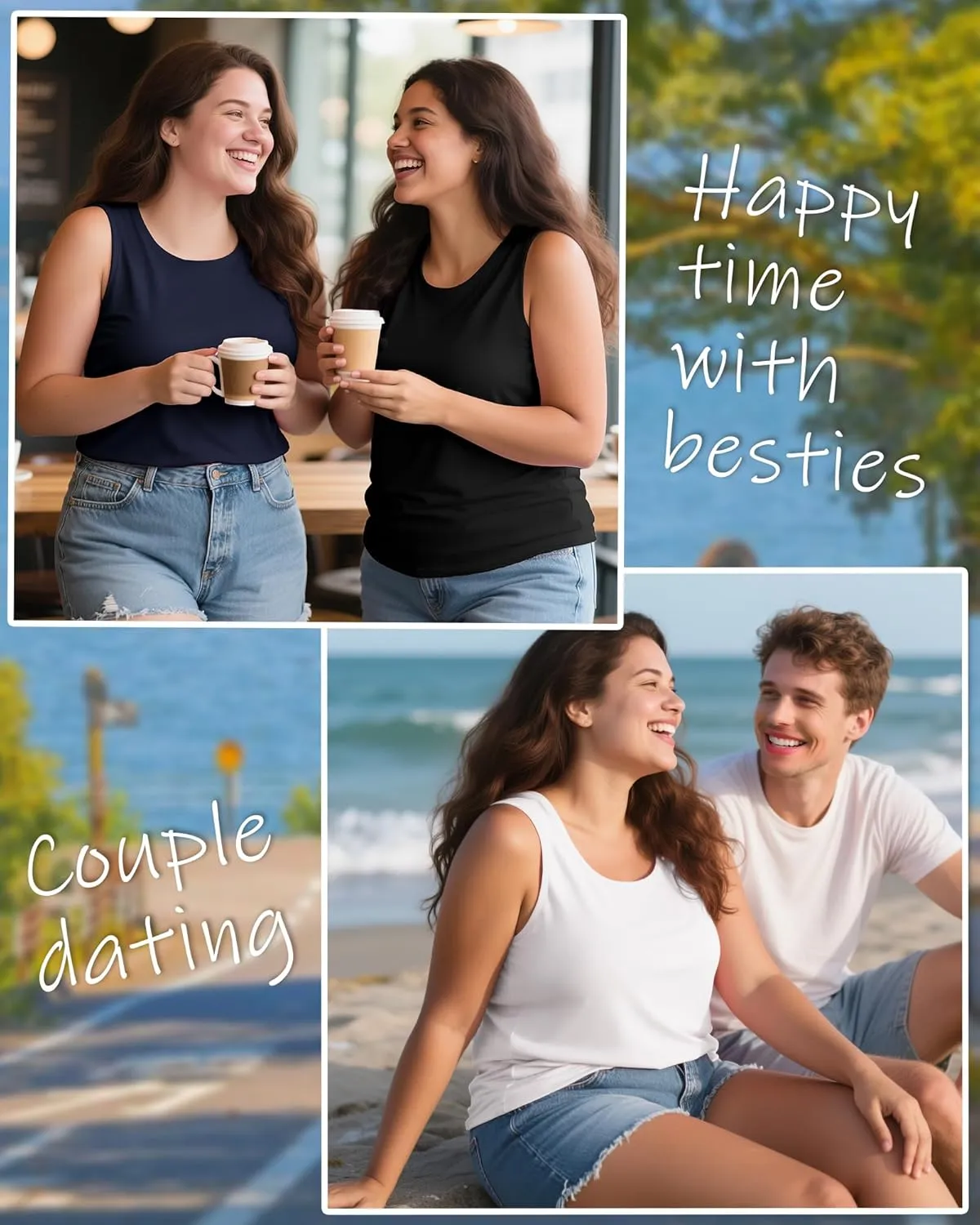 4 Pack Women's Cotton Plus Size Tank Tops, Scoop Neck Sleeveless Shirts Casual Summer Ladies Basic T-Shirts Tee