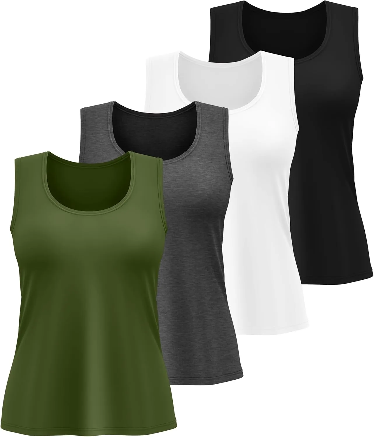 4 Pack Women's Cotton Plus Size Tank Tops, Scoop Neck Sleeveless Shirts Casual Summer Ladies Basic T-Shirts Tee