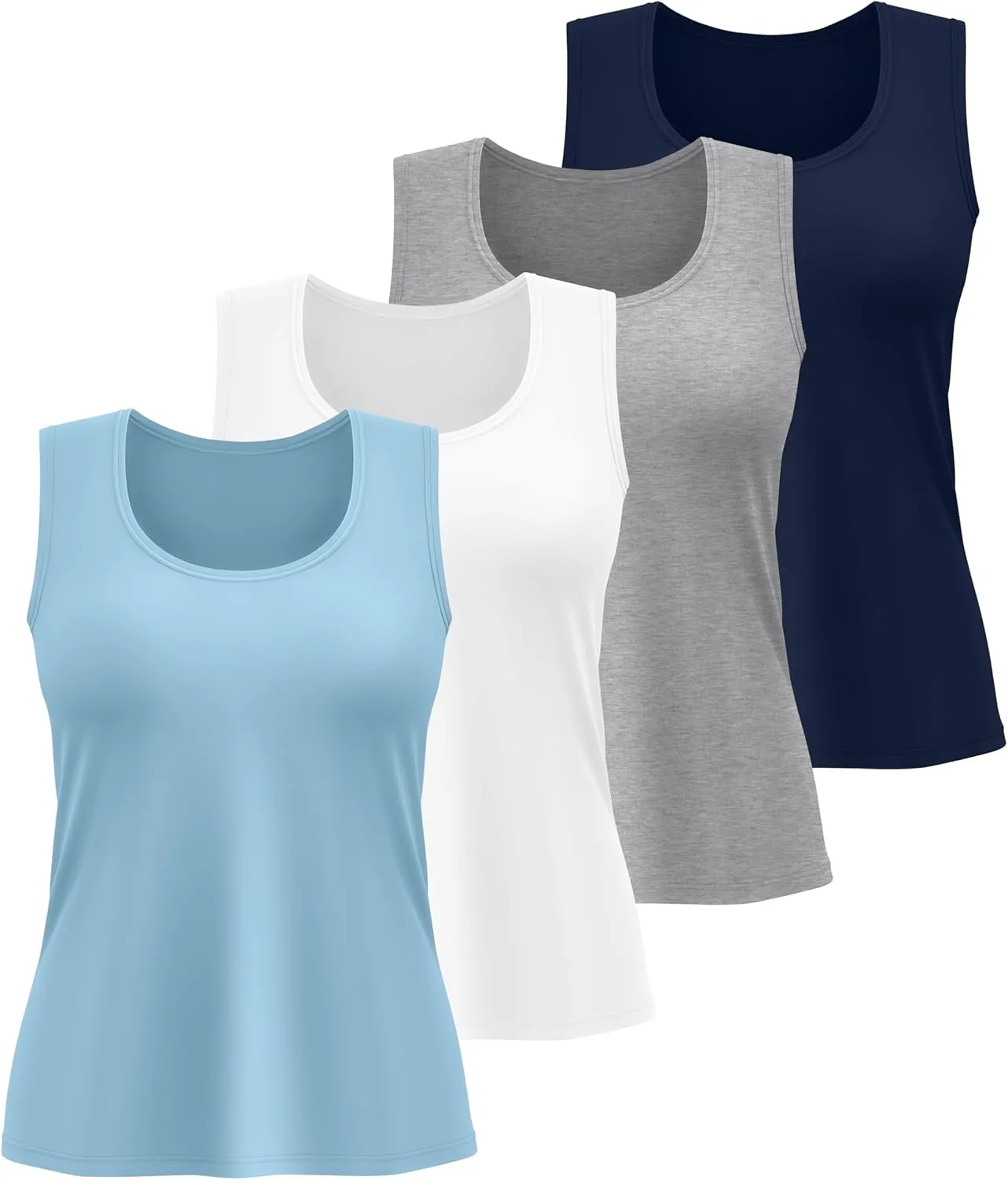 4 Pack Women's Cotton Plus Size Tank Tops, Scoop Neck Sleeveless Shirts Casual Summer Ladies Basic T-Shirts Tee
