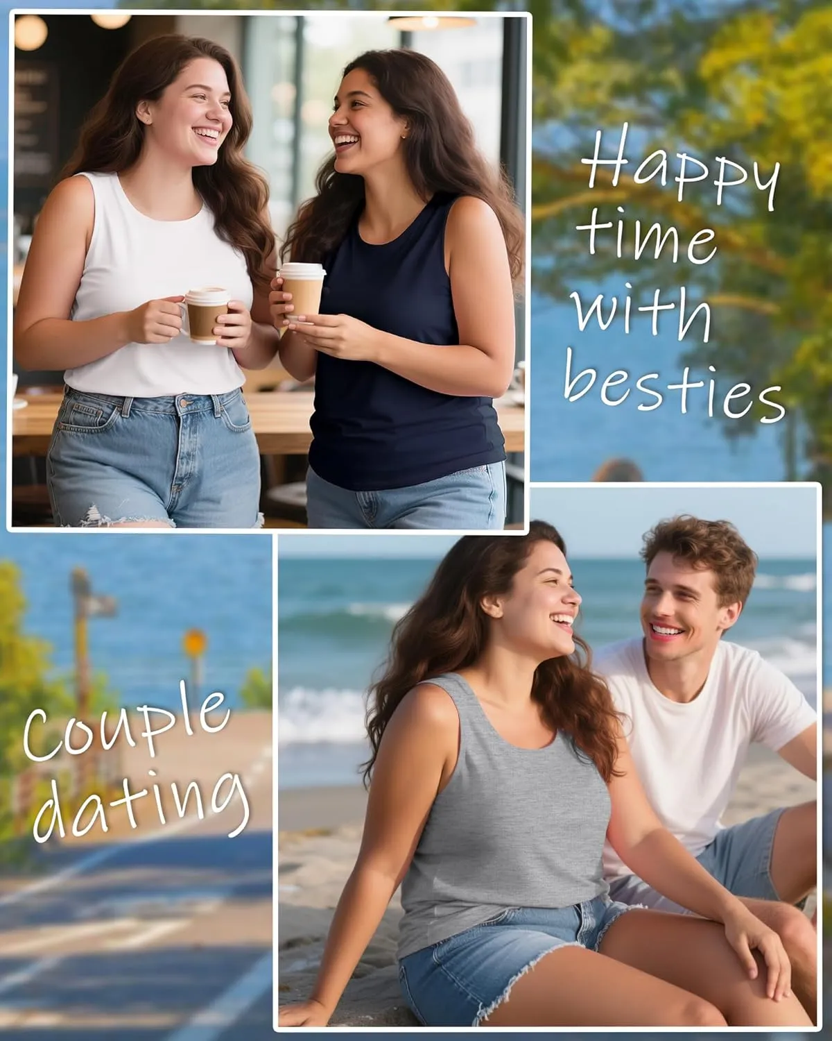 4 Pack Women's Cotton Plus Size Tank Tops, Scoop Neck Sleeveless Shirts Casual Summer Ladies Basic T-Shirts Tee