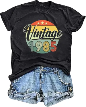 40th Birthday Shirts for Women Vintage 1985 T Shirts Retro Party Gifts Casual Short Sleeve Tee Tops
