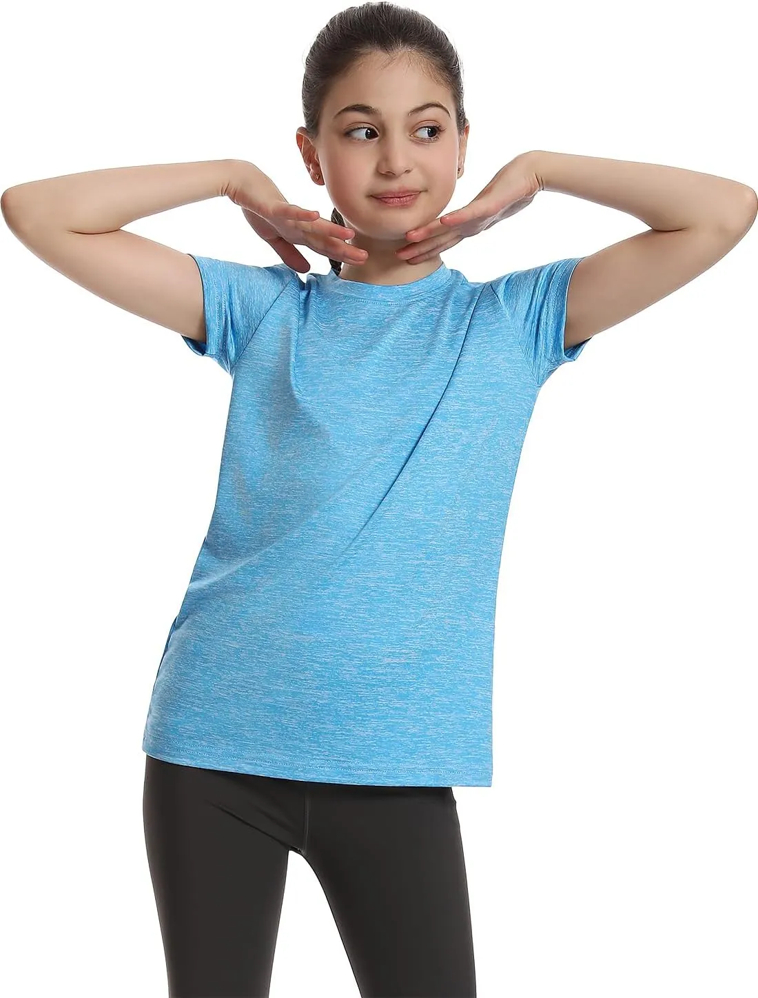 5 Pack Girls Athletic Shirts Short Sleeve Dry Fit Sports T-Shirts Crew Neck Activewear Tees Tops for Kids Teens