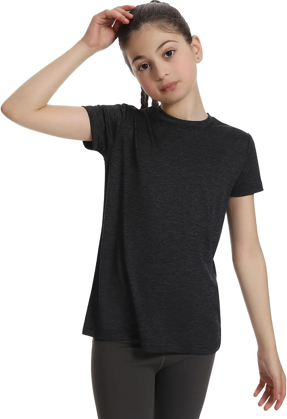 5 Pack Girls Athletic Shirts Short Sleeve Dry Fit Sports T-Shirts Crew Neck Activewear Tees Tops for Kids Teens