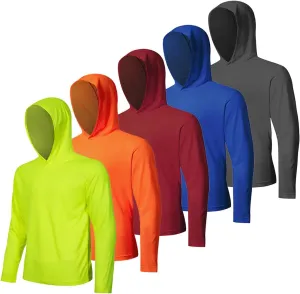 5 Pack Men's UPF 50  Sun Protection Hoodie Shirts Long Sleeve Shirts Quick Dry Lightweight for Running Workout Hiking Fishing