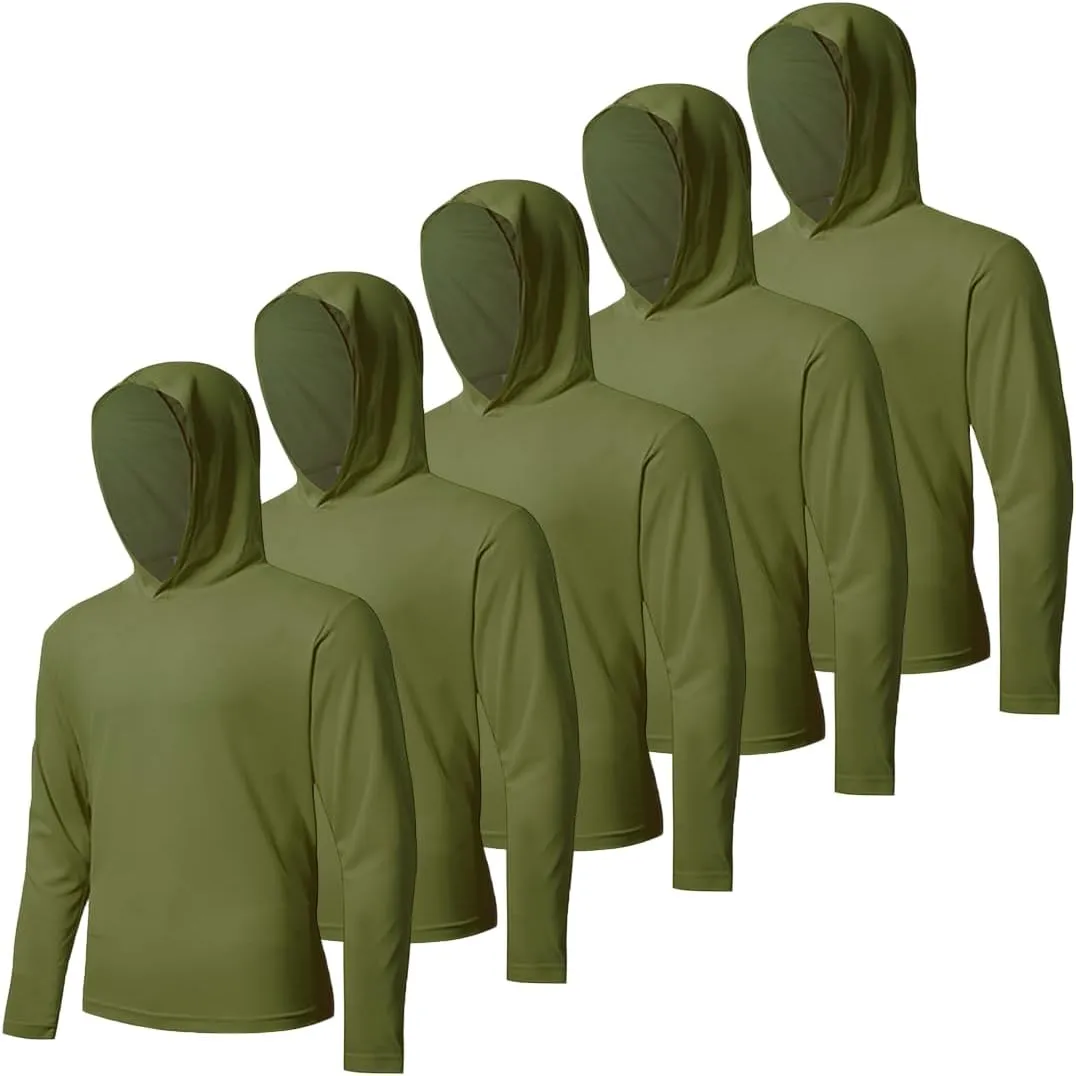 5 Pack Men's UPF 50  Sun Protection Hoodie Shirts Long Sleeve Shirts Quick Dry Lightweight for Running Workout Hiking Fishing