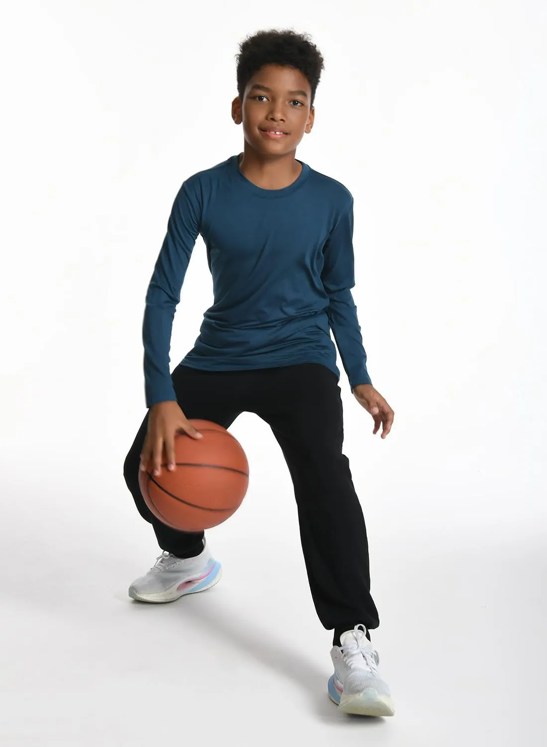 5 Pack: Youth Boys Long Sleeve Shirts Dry Fit Athletic T Shirts for Teens Kids Performance Activewear Tops Tees