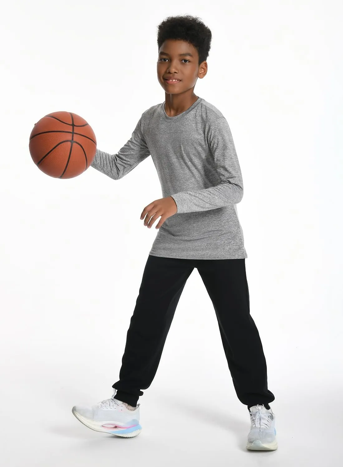 5 Pack: Youth Boys Long Sleeve Shirts Dry Fit Athletic T Shirts for Teens Kids Performance Activewear Tops Tees