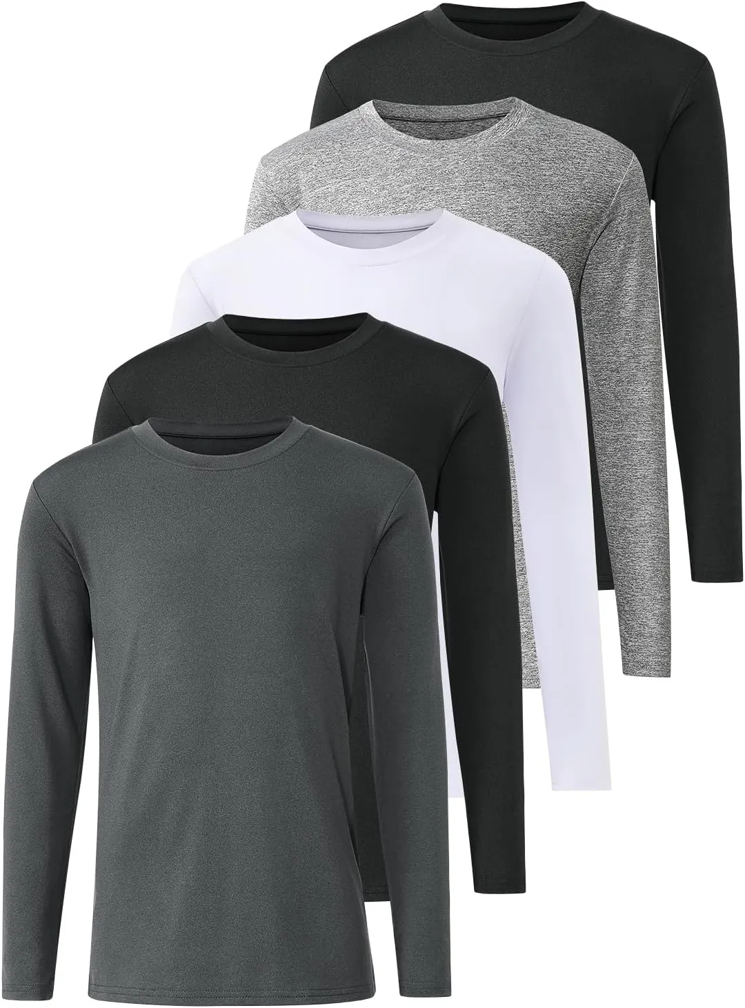 5 Pack: Youth Boys Long Sleeve Shirts Dry Fit Athletic T Shirts for Teens Kids Performance Activewear Tops Tees