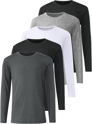 5 Pack: Youth Boys Long Sleeve Shirts Dry Fit Athletic T Shirts for Teens Kids Performance Activewear Tops Tees