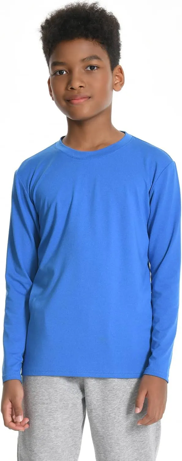 5 Pack: Youth Boys Long Sleeve Shirts Dry Fit Athletic T Shirts for Teens Kids Performance Activewear Tops Tees