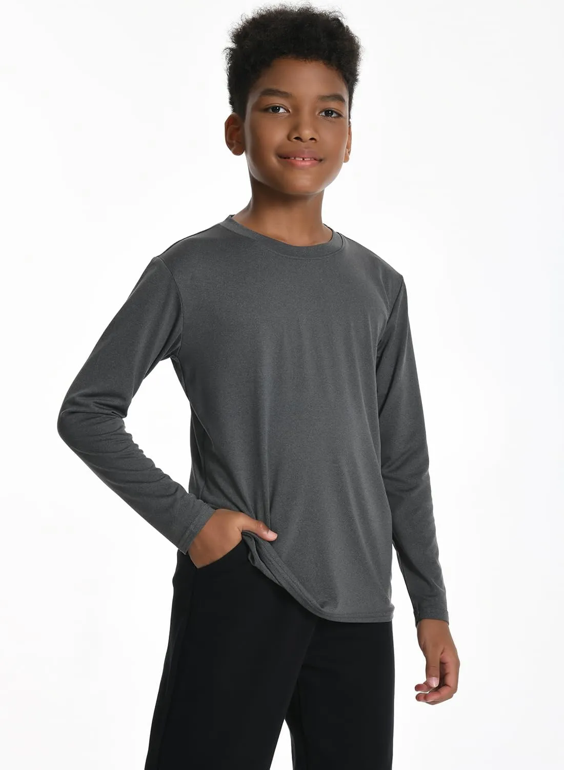 5 Pack: Youth Boys Long Sleeve Shirts Dry Fit Athletic T Shirts for Teens Kids Performance Activewear Tops Tees