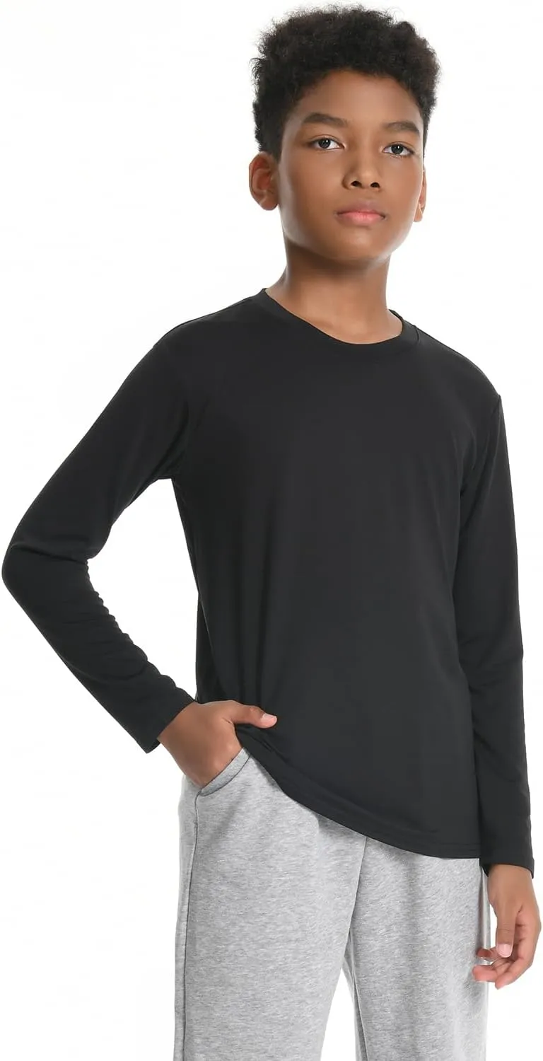 5 Pack: Youth Boys Long Sleeve Shirts Dry Fit Athletic T Shirts for Teens Kids Performance Activewear Tops Tees
