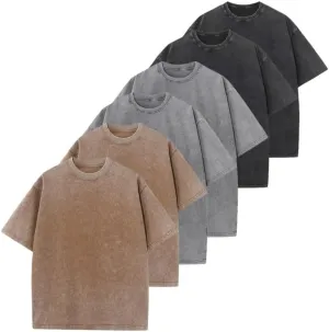 5/6 Pack T-Shirts Cotton Washed Vintage Tee Loose Fit Short Sleeve Casual Solid Colors Shirts for Men Women
