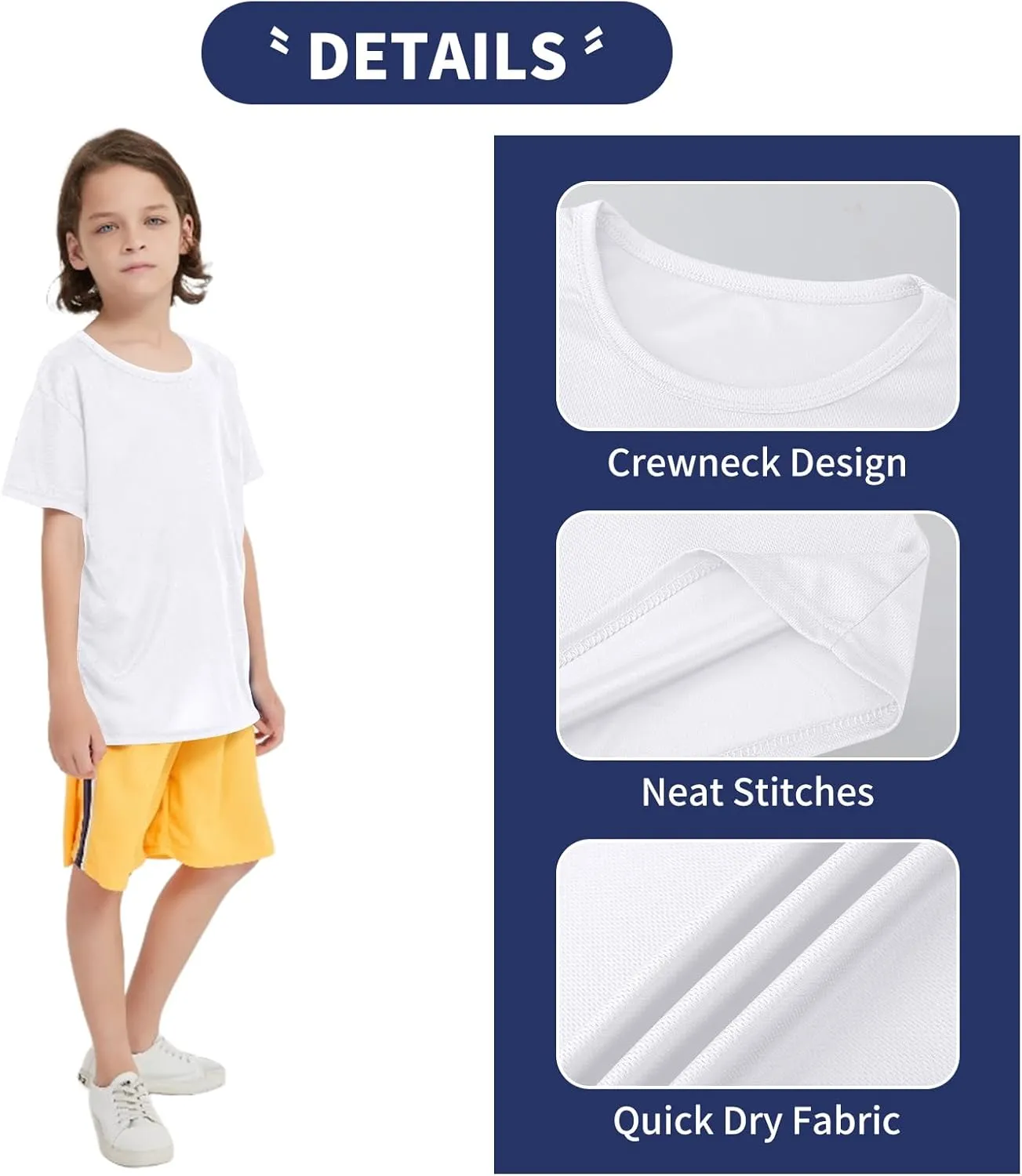 6 Pack Boys Youth Kids Mesh Athletic Quick Dry T Shirts Short Sleeve Moisture Wicking Tee Shirts Active Tops (Age 4-18)