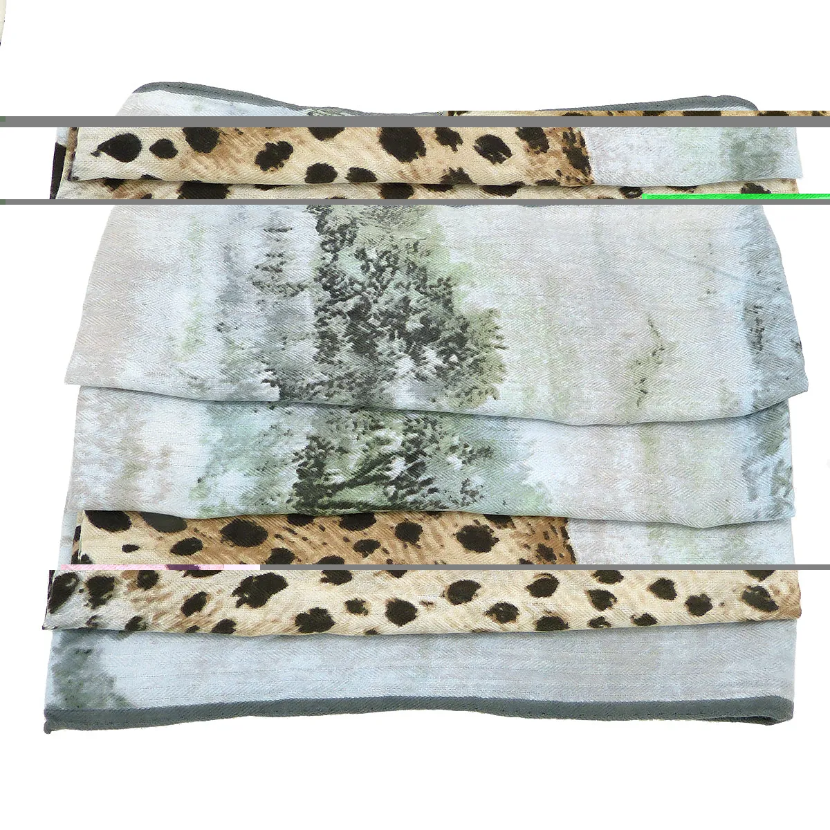 70% Cashmere 30% Silk Scarf Fashion Tan Cheetah Leopard Shawl Hand Rolled Kerchief 53" Square