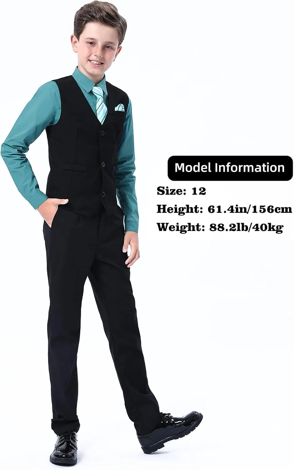 A&J DESIGN Boys 6-Piece Formal Suit Vest and Pant Set with Dress Shirts, Vest, Pants, Tie, Bowtie and Pocket Square