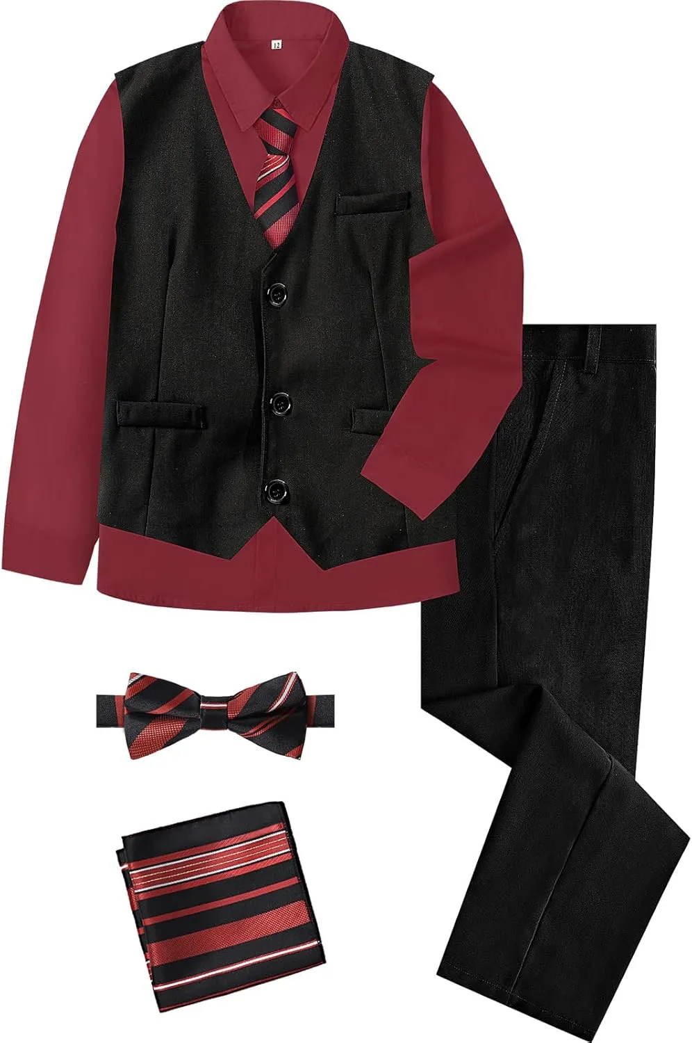 A&J DESIGN Boys 6-Piece Formal Suit Vest and Pant Set with Dress Shirts, Vest, Pants, Tie, Bowtie and Pocket Square
