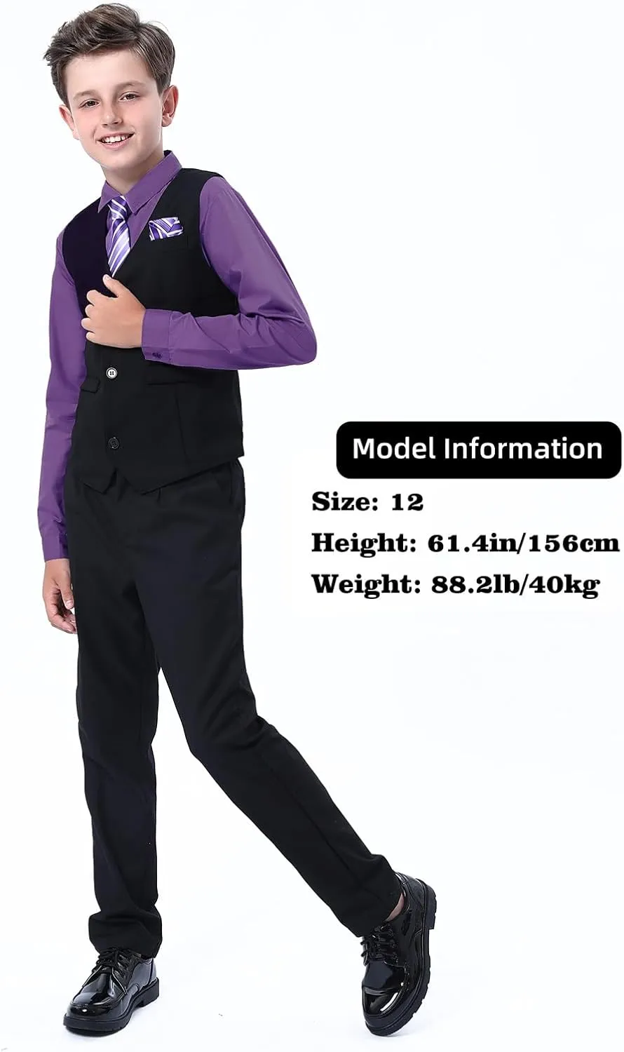 A&J DESIGN Boys 6-Piece Formal Suit Vest and Pant Set with Dress Shirts, Vest, Pants, Tie, Bowtie and Pocket Square