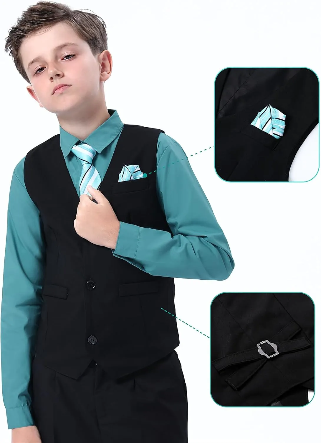 A&J DESIGN Boys 6-Piece Formal Suit Vest and Pant Set with Dress Shirts, Vest, Pants, Tie, Bowtie and Pocket Square