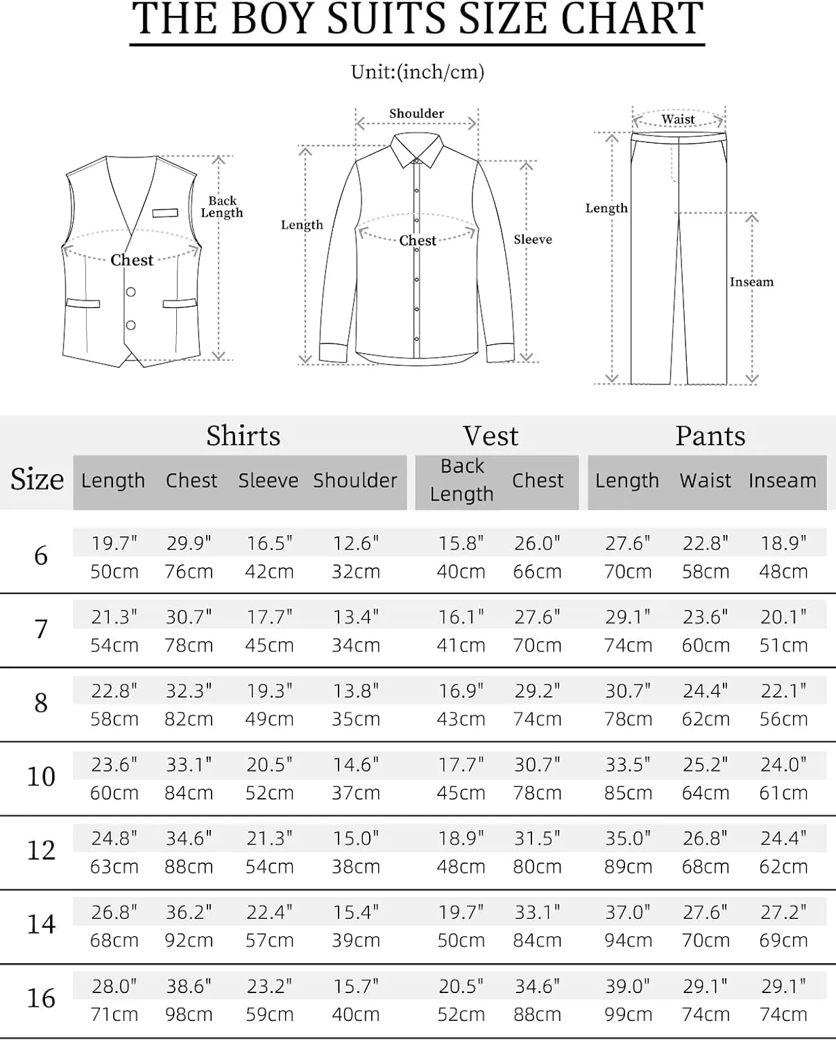 A&J DESIGN Boys 6-Piece Formal Suit Vest and Pant Set with Dress Shirts, Vest, Pants, Tie, Bowtie and Pocket Square