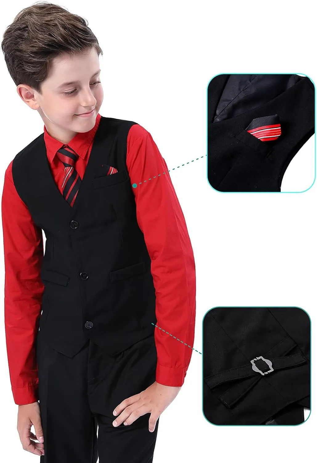A&J DESIGN Boys 6-Piece Formal Suit Vest and Pant Set with Dress Shirts, Vest, Pants, Tie, Bowtie and Pocket Square