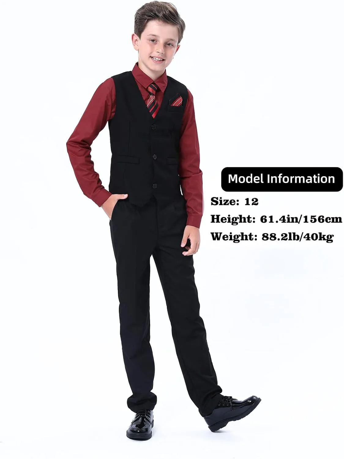 A&J DESIGN Boys 6-Piece Formal Suit Vest and Pant Set with Dress Shirts, Vest, Pants, Tie, Bowtie and Pocket Square
