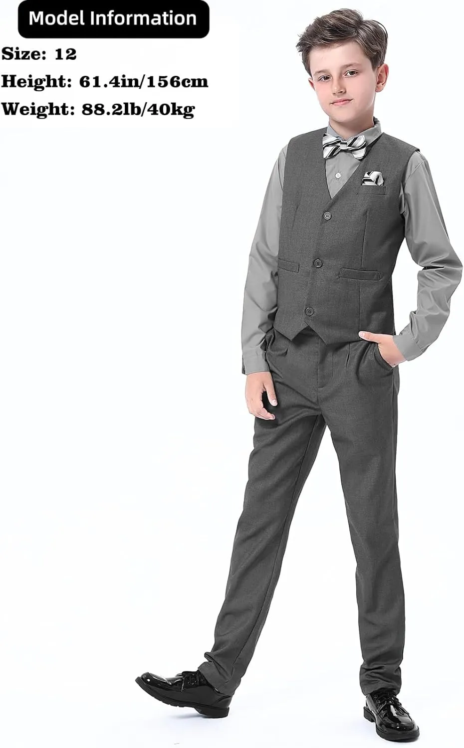 A&J DESIGN Boys 6-Piece Formal Suit Vest and Pant Set with Dress Shirts, Vest, Pants, Tie, Bowtie and Pocket Square