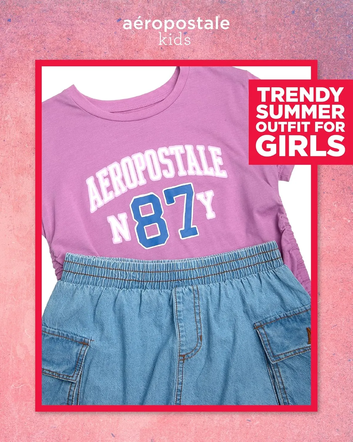 AEROPOSTALE Girls' Skort Set - 2 Piece Jersey Graphic Tee and Twill Cargo Scooter Skorts - Summer Outfit for Girls (7-16)
