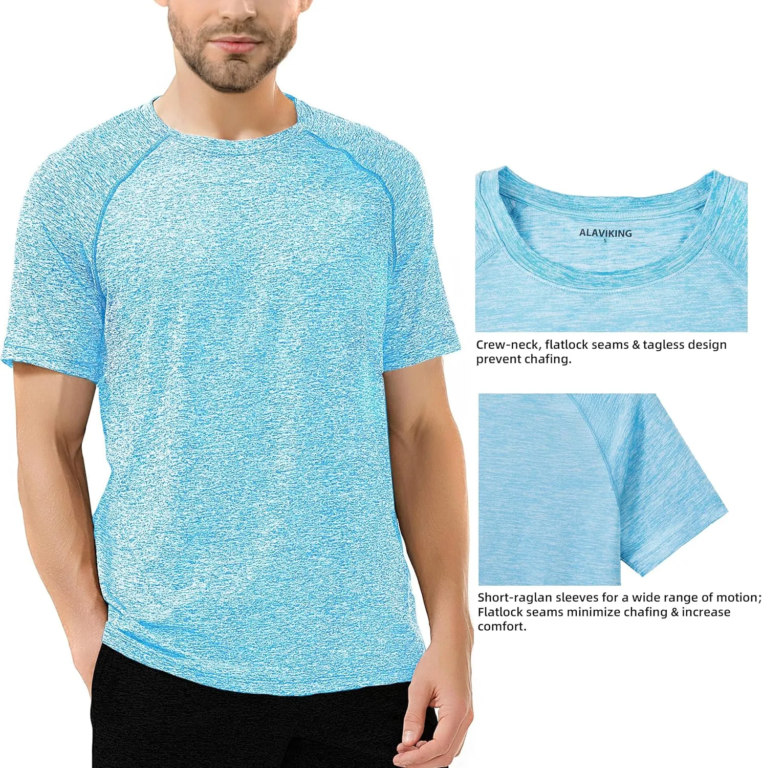 ALAVIKING Workout Shirts for Men Quick Dry Running Gym Athletic T Shirts Moisture Wicking Short Sleeve Fitness Crew Neck