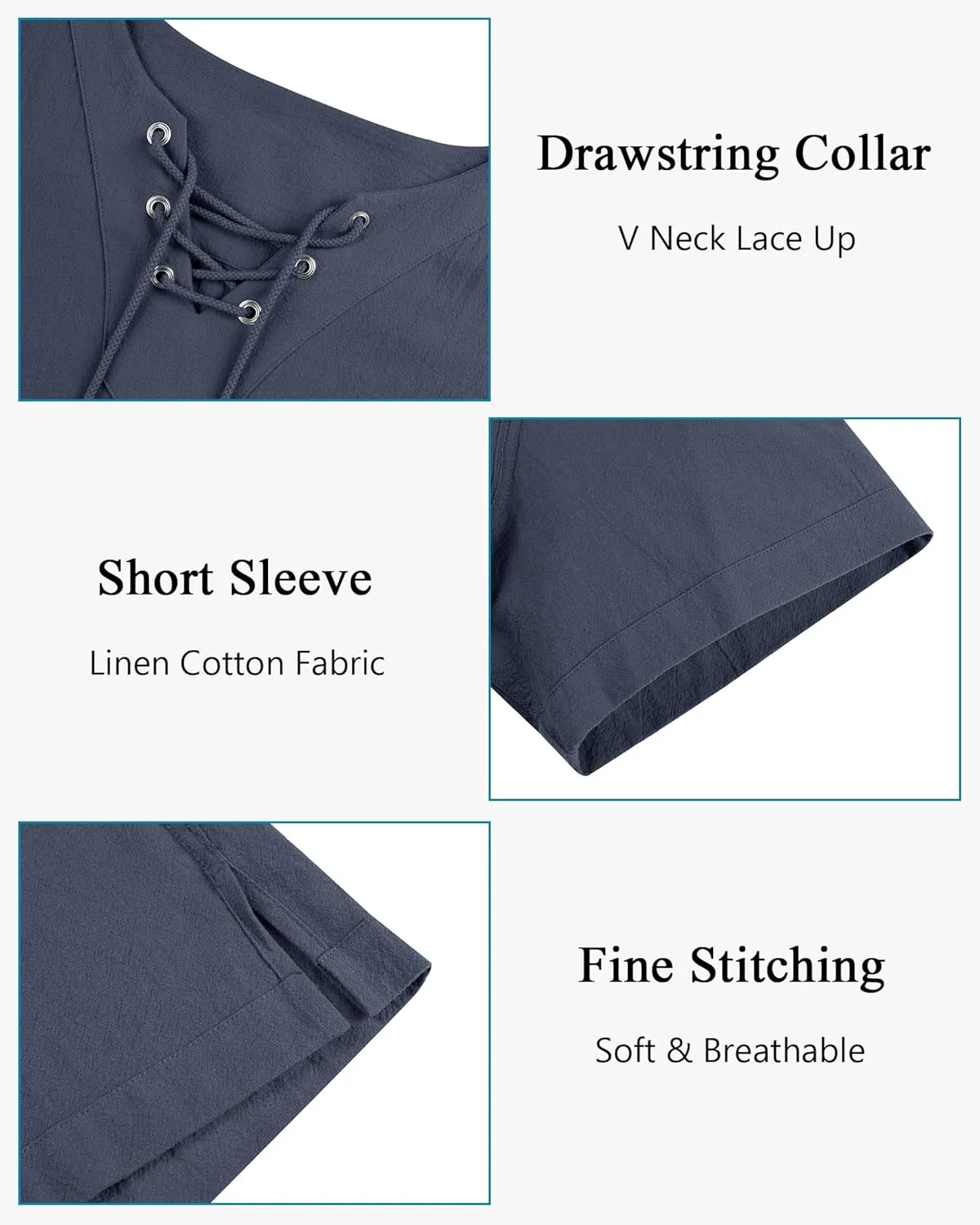 Alimens & Gentle Mens Cotton Linen Shirts Short Sleeve Casual Hippie Summer Shirts Beach Lace Up Hawaiian Camp Shirt