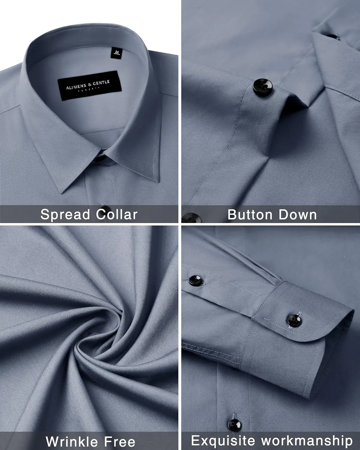 Alimens & Gentle Mens Dress Shirts Long Sleeve Wrinkle-Free Formal Shirts Wedding Dating Business Casual Button Down Shirt