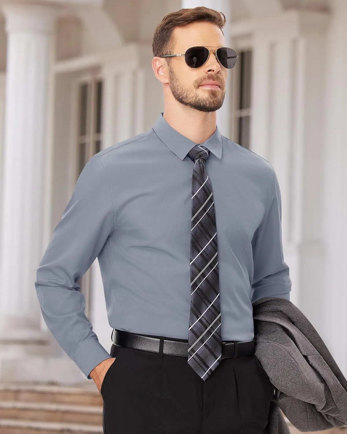 Alimens & Gentle Mens Dress Shirts Long Sleeve Wrinkle-Free Formal Shirts Wedding Dating Business Casual Button Down Shirt